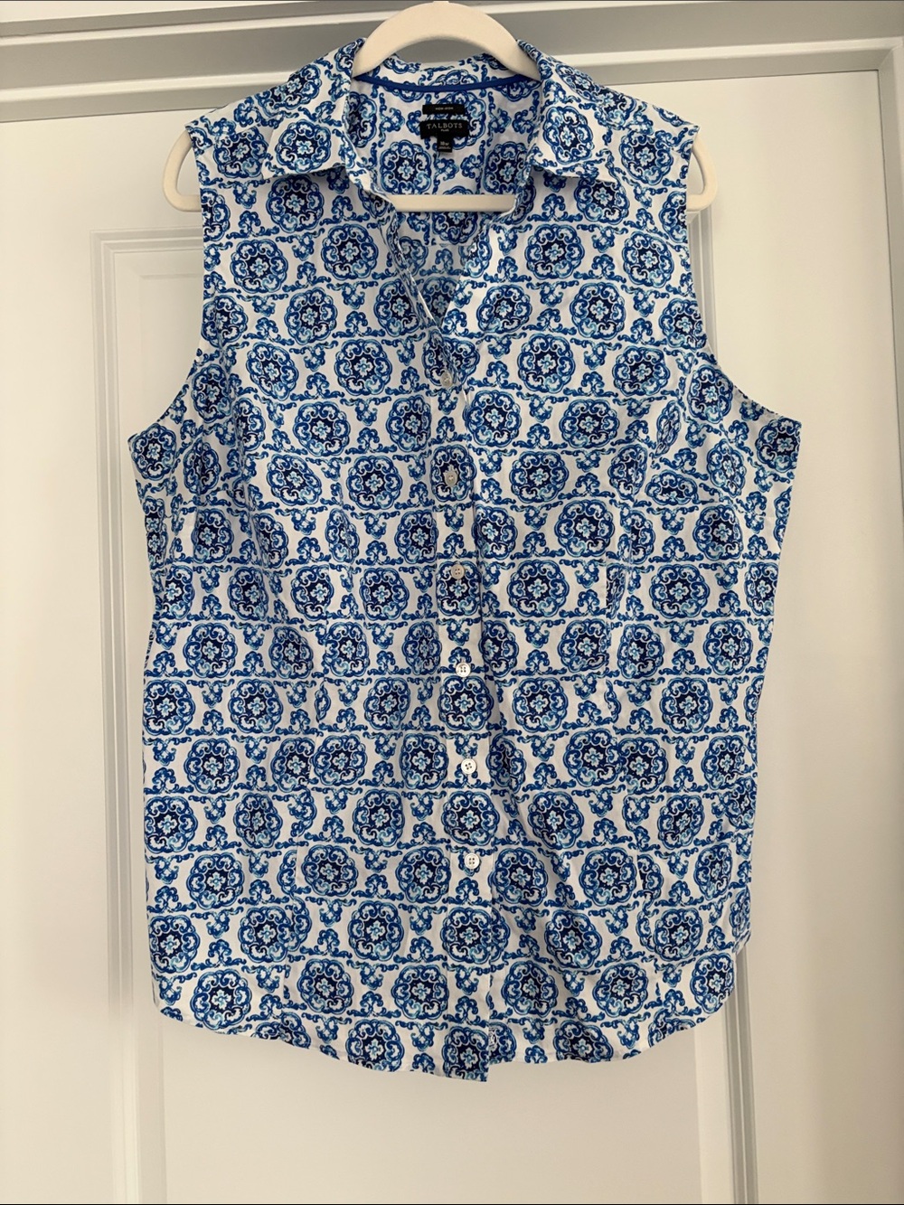 Talbots Blue and White Sleeveless Button-Down Shirt
